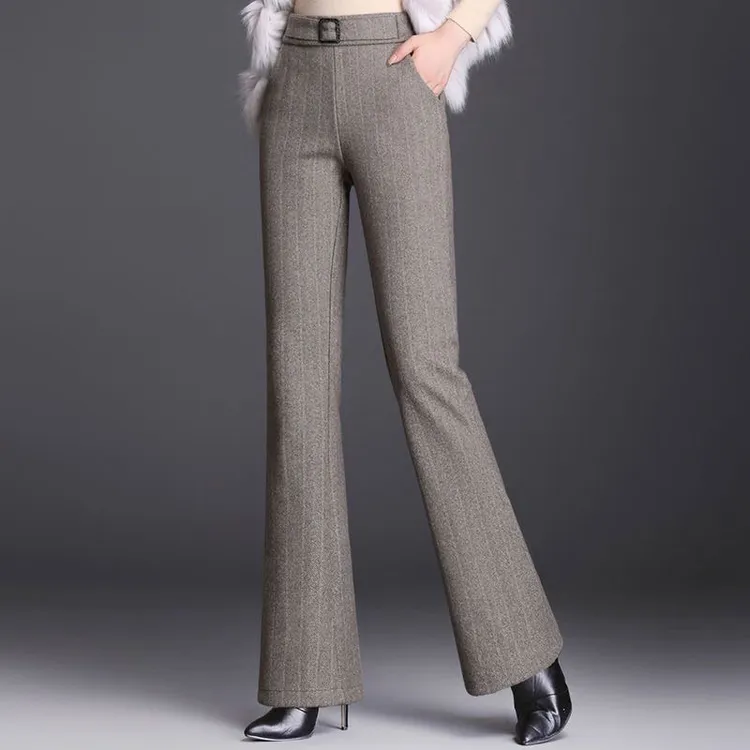 秋冬高腰冬季休闲裤休闲喇叭裤长裤休闲风加厚百搭直筒微喇叭