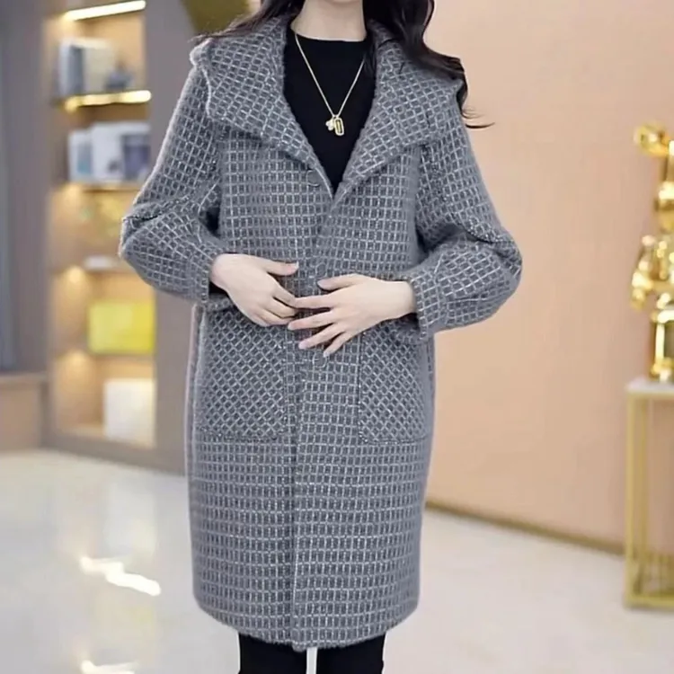 秋冬洋气优雅显瘦高级雅格中长款慵懒风仿雪莱绒大衣外套女妈妈装