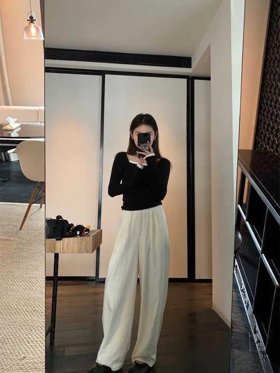 李金铭山本裤白色山本裤女夏季新款宽松慵懒风垂感直筒裤高腰长裤