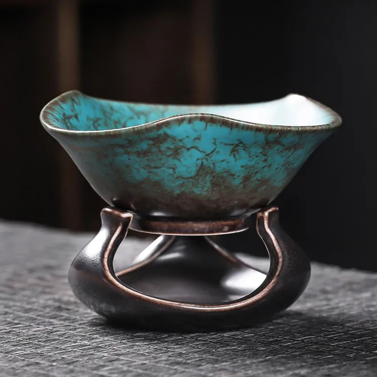 窑变全瓷孔一体网茶隔茶陶瓷茶具配件茶叶过滤泡茶松石绿茶漏