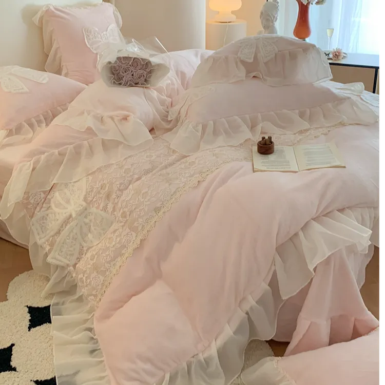 轻奢公主风冬季加厚四件套双面绒床单床上加棉床盖床品蕾丝被套