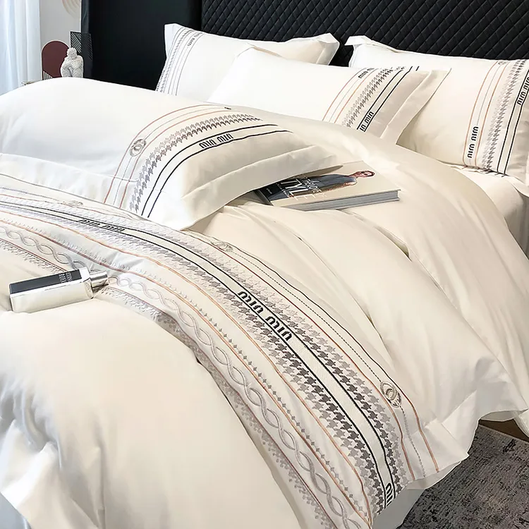 高档高端180支长绒棉全棉宿舍轻奢四件套纯色纯棉床单床笠被套