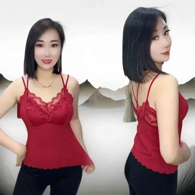 四季百搭长款性感美背无钢圈防走光背心打底无痕拼接蕾丝大码吊带