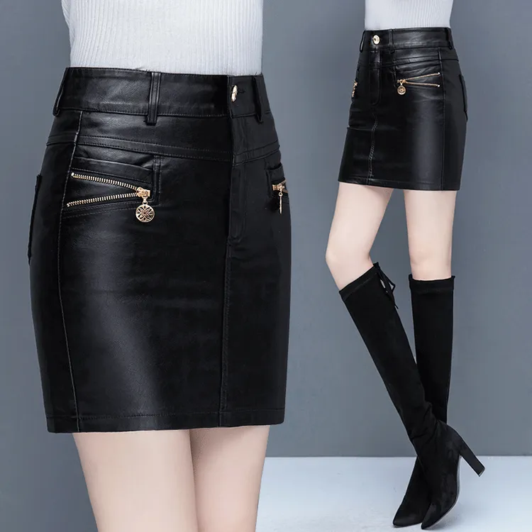 高档大码中年女士包臀裙春秋显瘦外穿短时尚半身裙冬季秋冬皮短裙