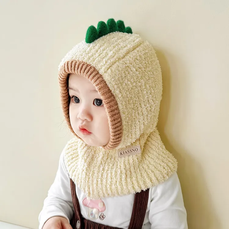 婴儿帽子围脖一体秋冬季宝宝加厚毛绒护耳帽韩版大男孩女童毛线帽