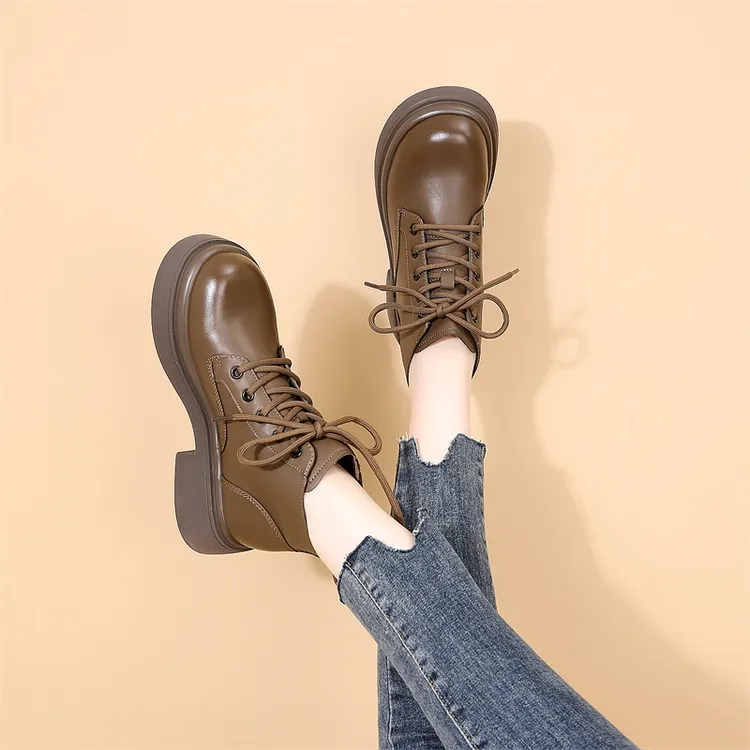 厚底马丁靴2023秋冬圆头粗跟增高显瘦时尚百搭英伦风短靴加绒棉靴