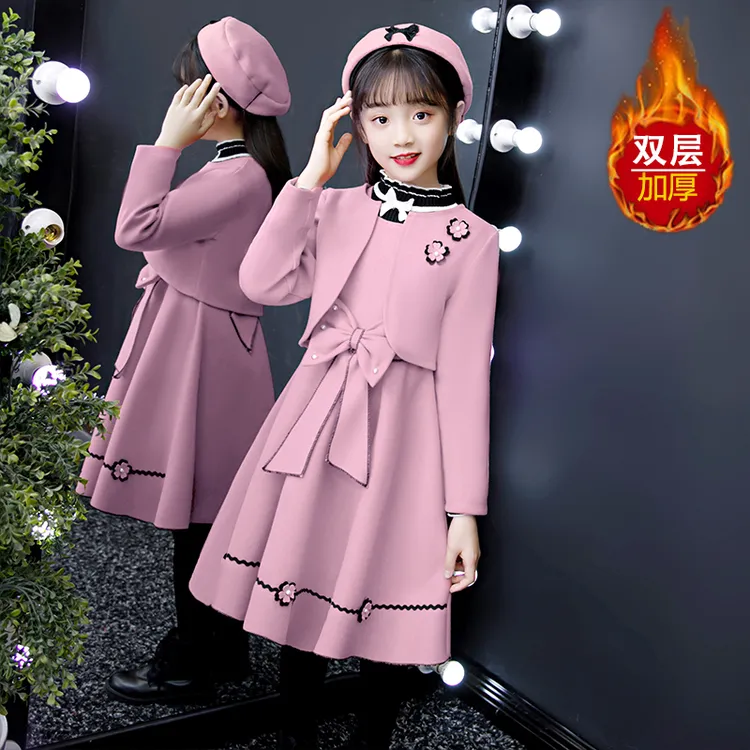 女童毛呢连衣裙2025新款宝宝洋气秋冬套装儿童公主裙女孩生日衣服