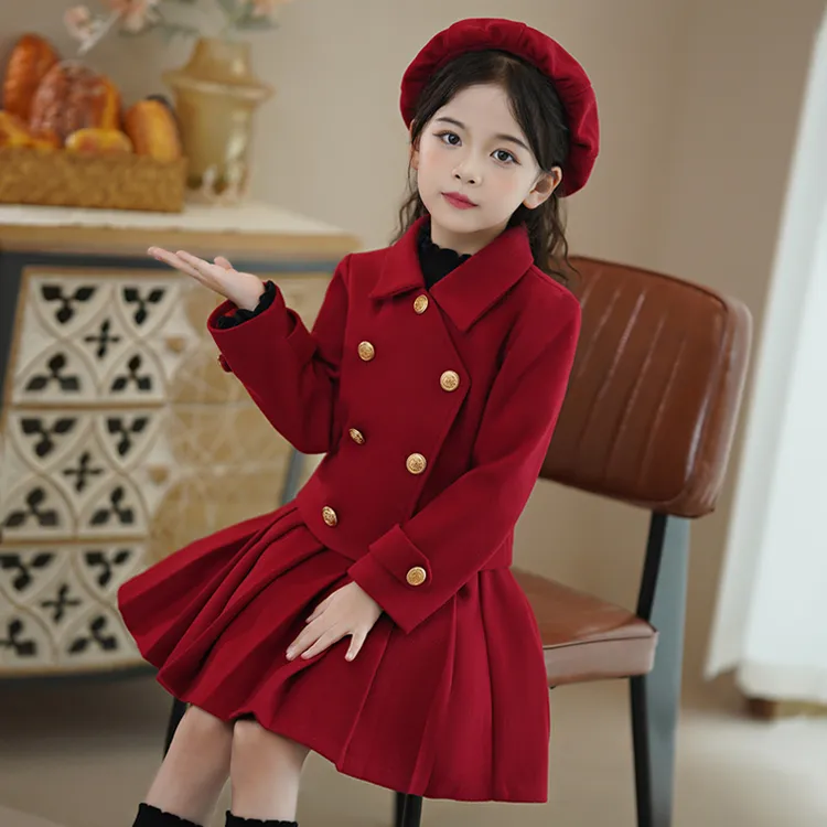 女童小香风套装秋冬款2025新款儿童红色连衣裙新年衣服过年服裙子