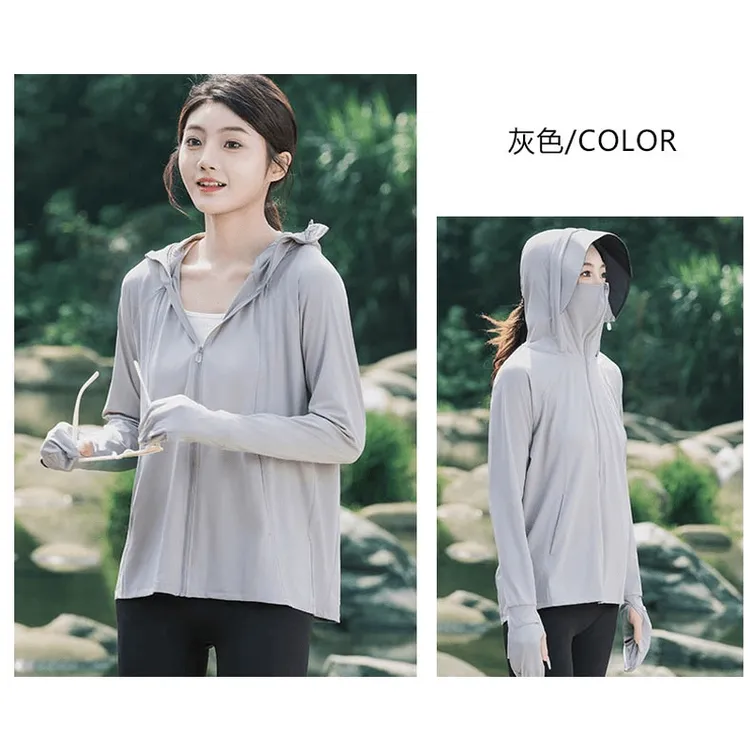 003女款户外透气防晒衣可拆加大帽檐轻薄冰爽皮肤衣长袖连帽春夏