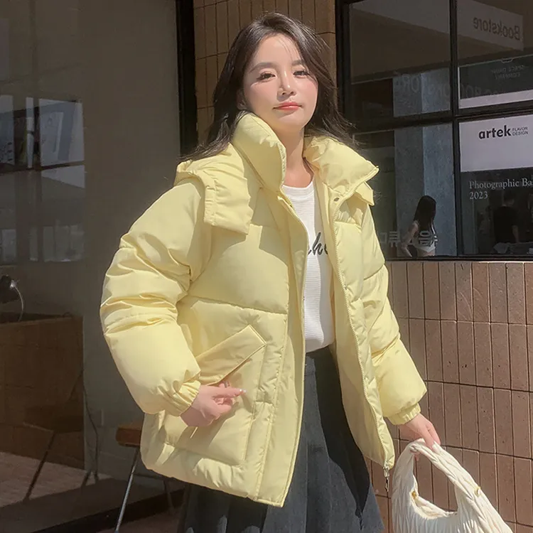 时尚连帽棉衣女短款2023冬季新款果冻色休闲棉服加厚宽松棉袄外套