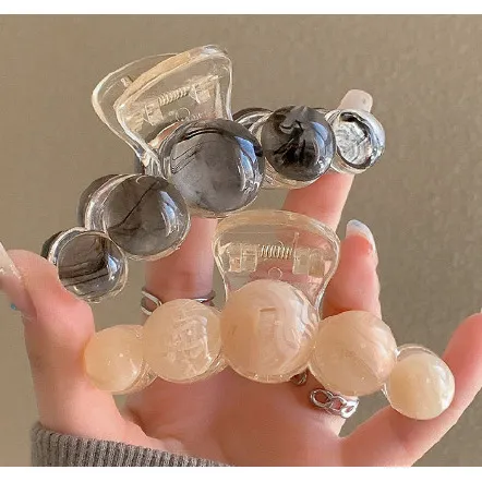 发量少的可全抓 多的半抓也好看 盘发鲨鱼夹韩系温柔晕染珠抓夹女