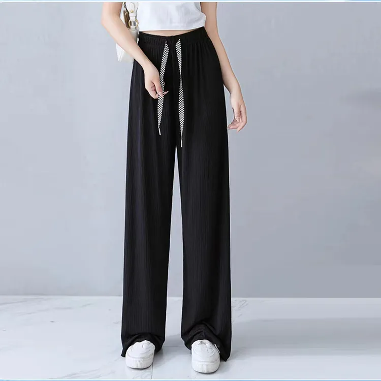 夏季直筒裤时尚休闲阔腿裤垂感透气高腰宽松薄款女裤垂感直筒显瘦