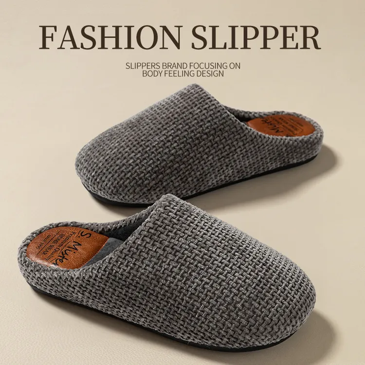 日式简约保暖棉拖鞋男士秋冬季室内木地板家用厚底情侣加绒托鞋女