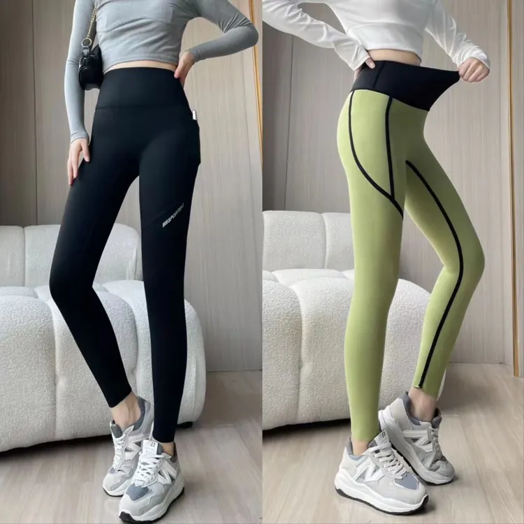 2025秋冬新款高腰收腹口袋字母显瘦百搭外穿婴儿绒打底鲨鱼裤B526