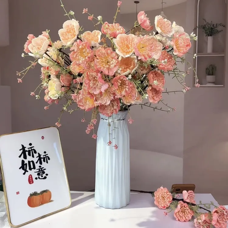 轻奢高档仿真花摆设杜鹃花粉蝶客厅餐桌干花束装饰插花家居摆件