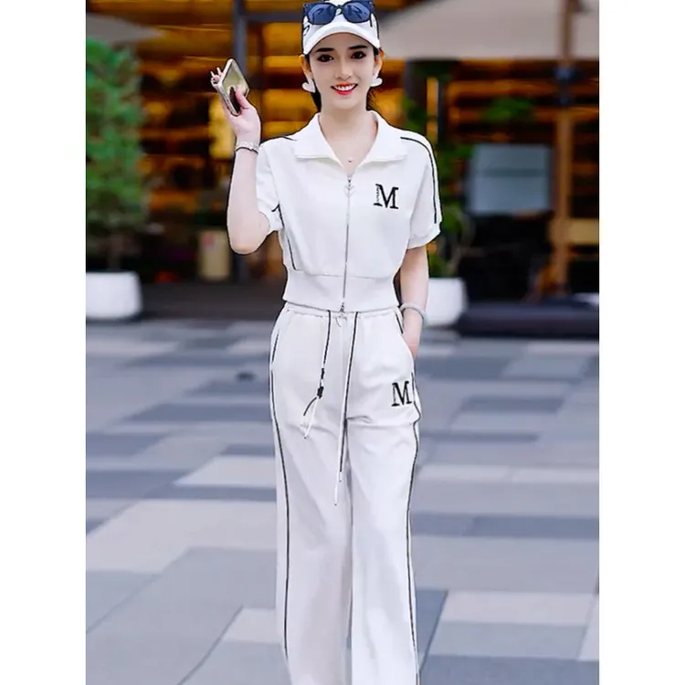 妈妈装年轻套装女2025夏季新款时尚短款短袖上衣休闲运动裤两件套