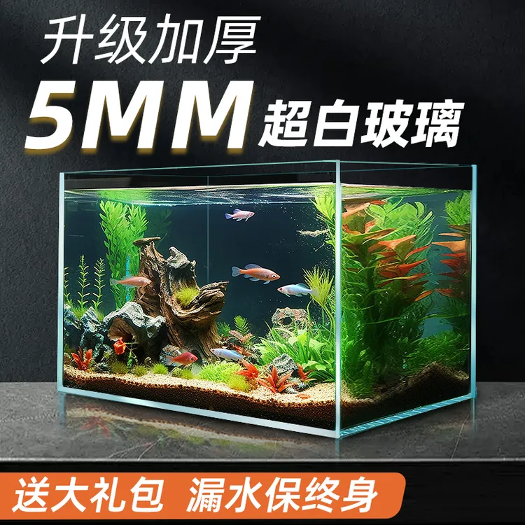 超白鱼缸玻璃缸生态客厅小型家用金鱼办公室裸缸桌面水族箱长方形