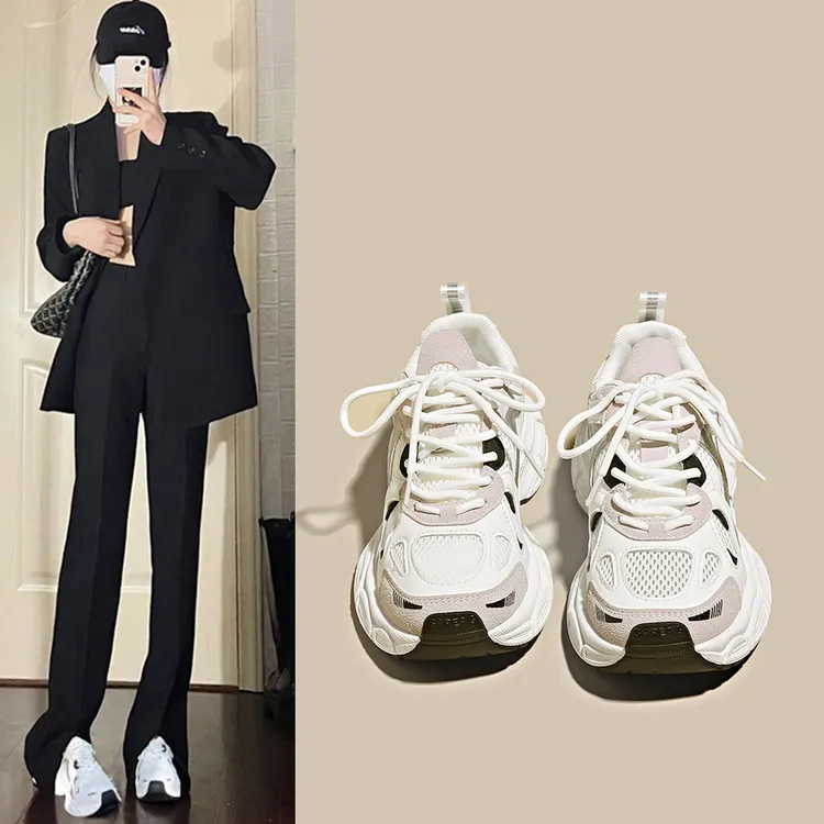 国潮品质老爹鞋女2024新款春秋季鞋子透气休闲运动鞋小众厚底小白