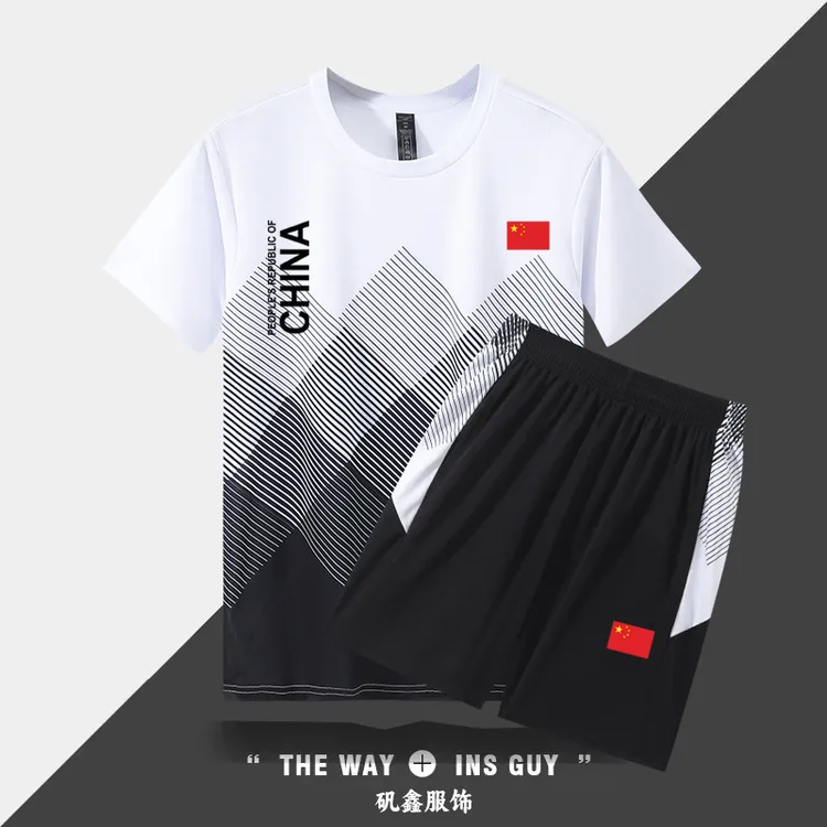 中国队速干运动套装夏季男女情侣跑步短袖晨跑休闲篮球训练健身服