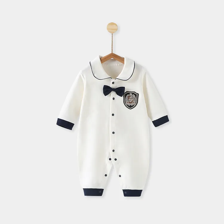 婴儿连体衣春秋季绅士外出服新生儿衣服满月宝宝长袖哈衣爬服学院