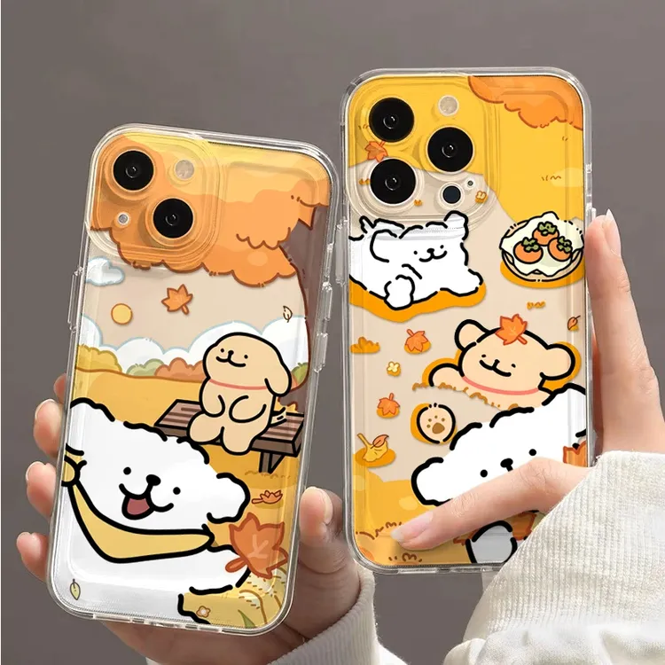 秋日柿子小狗太空壳适用苹果16promax华为vivo手机壳小米oppo防摔