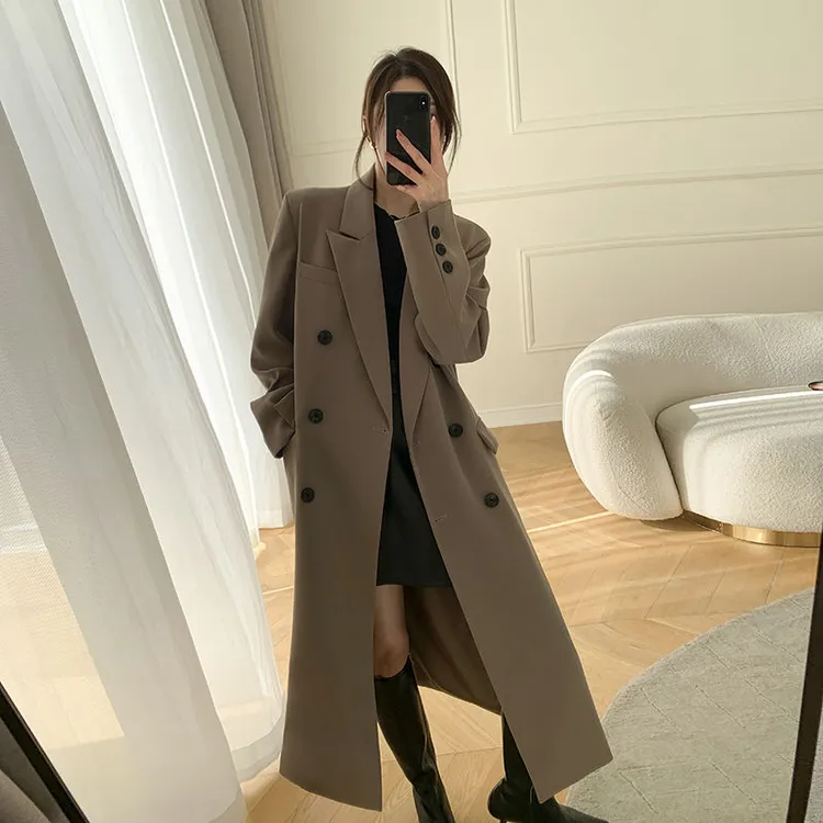 西装风衣女中长款2025年春秋新款气质过膝小个子大衣休闲西服外套