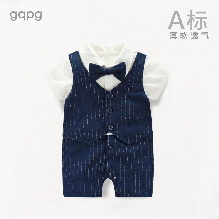 婴儿满月服百天周岁衣服百日宴百岁拍照礼服男宝宝夏装薄款连体衣