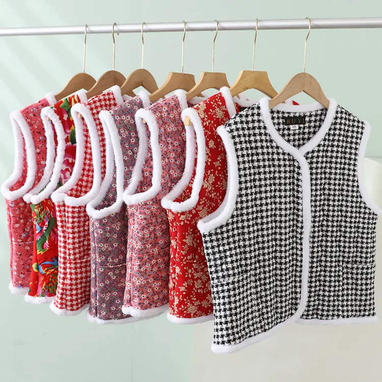 东北大花袄国风碎花棉马甲女秋冬加厚保暖棉马夹修身百搭v领坎肩