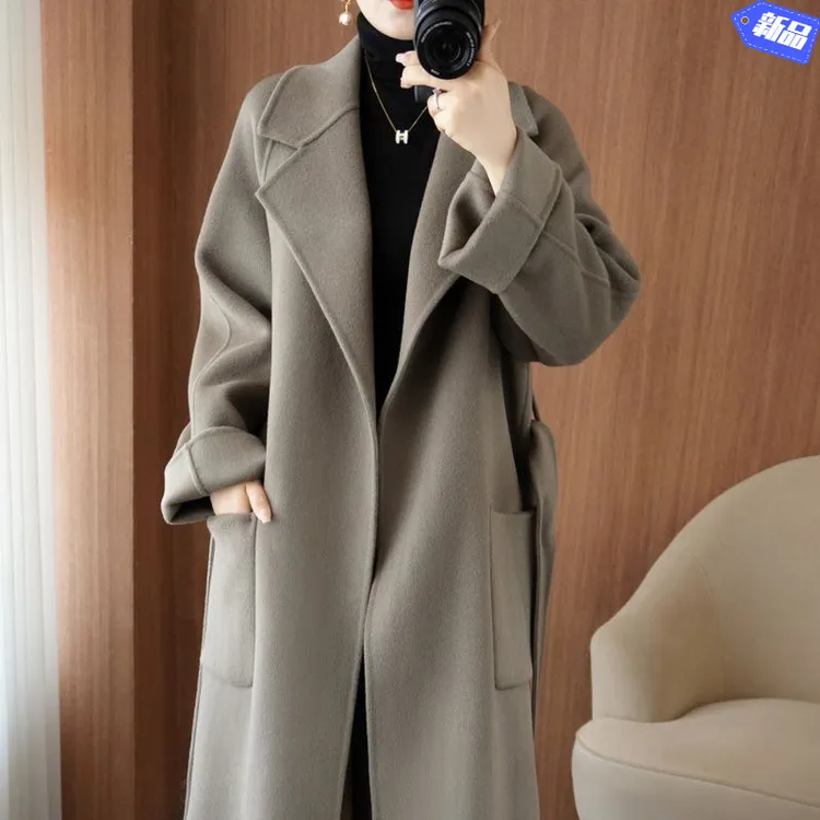 新款2025年秋冬新款高端双面羊绒大衣女宽松加厚韩版毛呢外套女