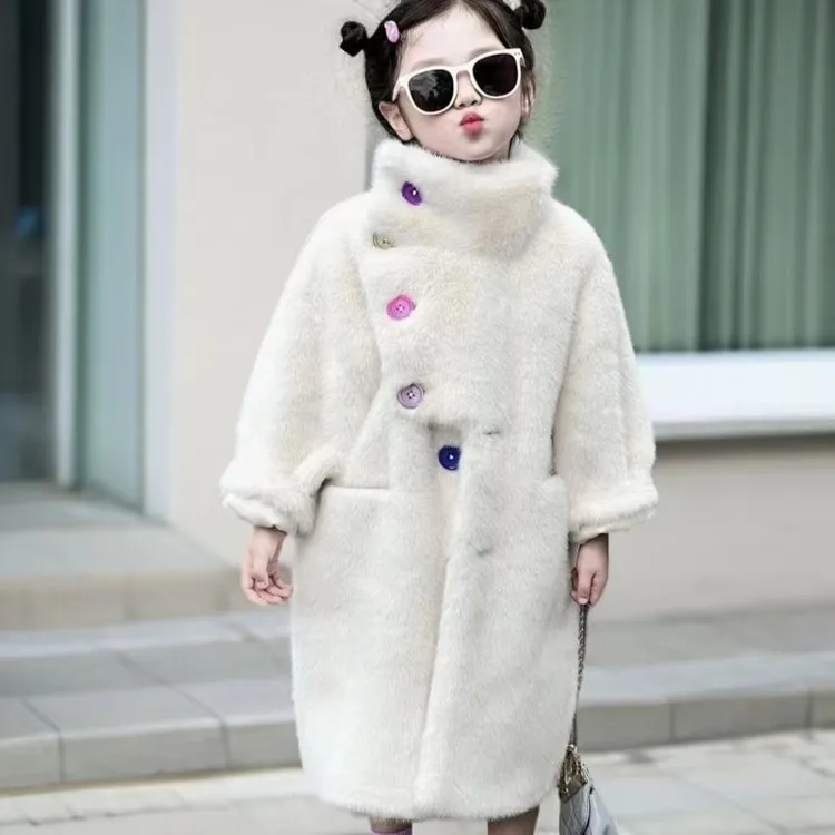 女童外套中大童仿水貂毛长款皮毛一体2024儿童新款大衣