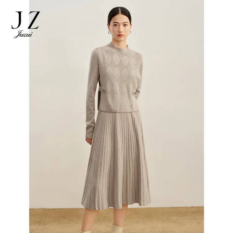 商场同款JZ玖姿JWDD31401简雅通勤两件套毛衫连衣裙秋冬季