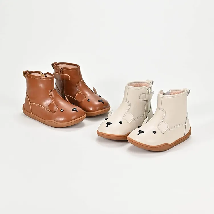 儿童靴子加绒保暖秋冬棉鞋宝宝马丁靴时尚皮靴真皮女童短靴雪地靴