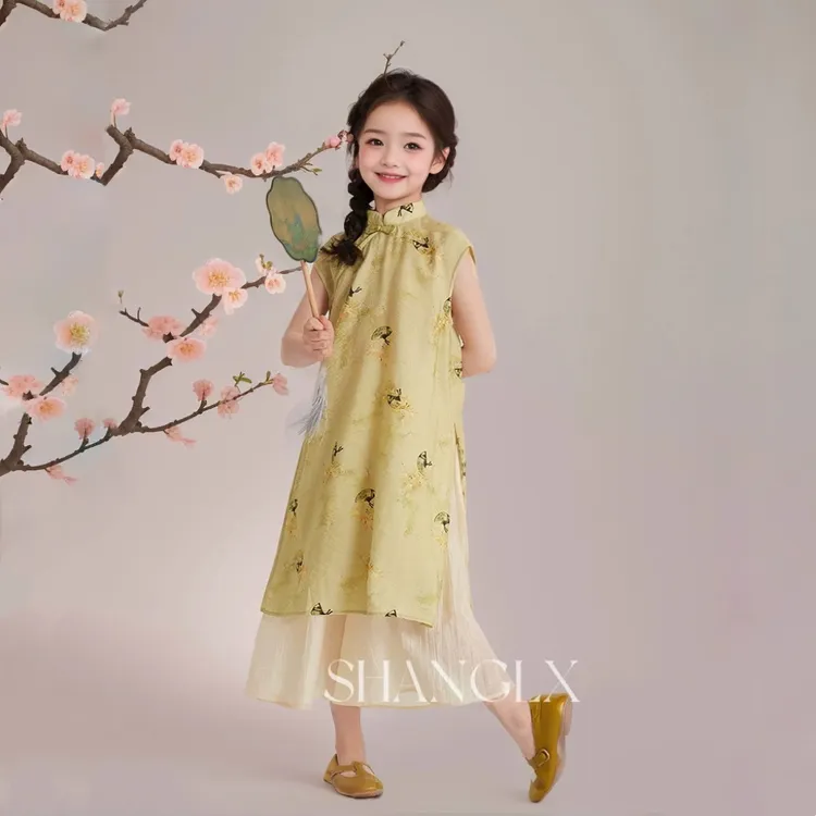 女童童装连衣裙儿童裙子新中式旗袍两件套夏装2024新款国风套装