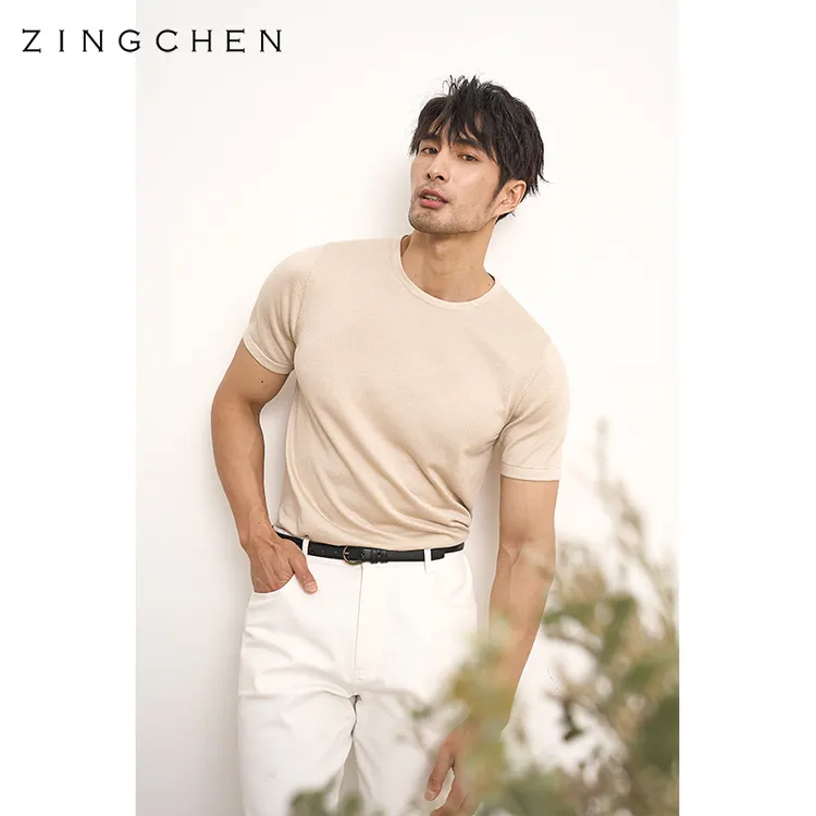 【康赛妮丝羊绒】ZINGCHEN毛衣式短袖圆领T恤 男士桑蚕丝针织衫