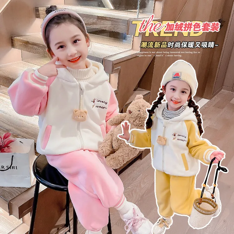 女童套装秋冬季2024新款加绒加厚宝宝秋冬款洋气秋冬装儿童奥利绒