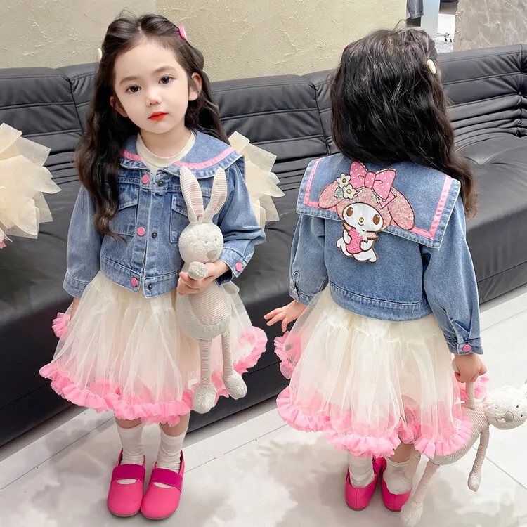 女童牛仔纱裙套装春秋季2024新款儿童洋气女孩宝宝连衣裙公主裙子