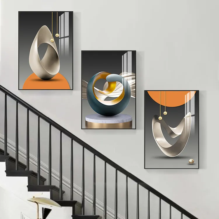 ：楼梯间装饰画复式走廊过道挂画北欧客厅沙发背景墙三联画