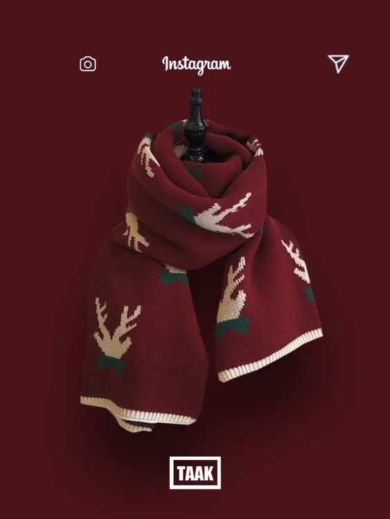 新年圣诞麋鹿针织围巾女秋冬季加厚保暖百搭学生情侣韩版围脖礼物