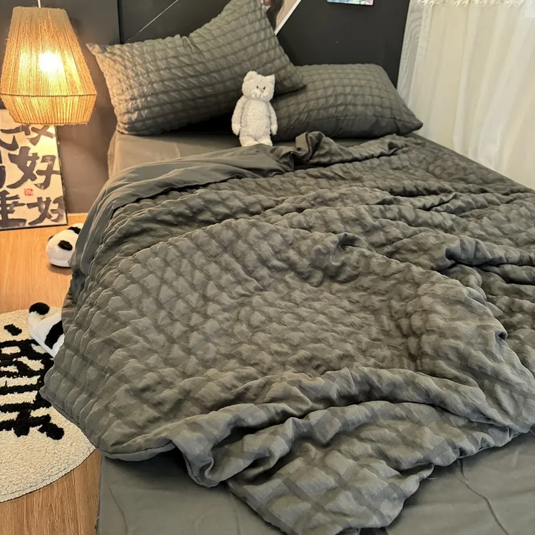 夏季空调被高级感灰色泡泡夏凉被子可机洗条纹夏被宿舍凉感薄被子