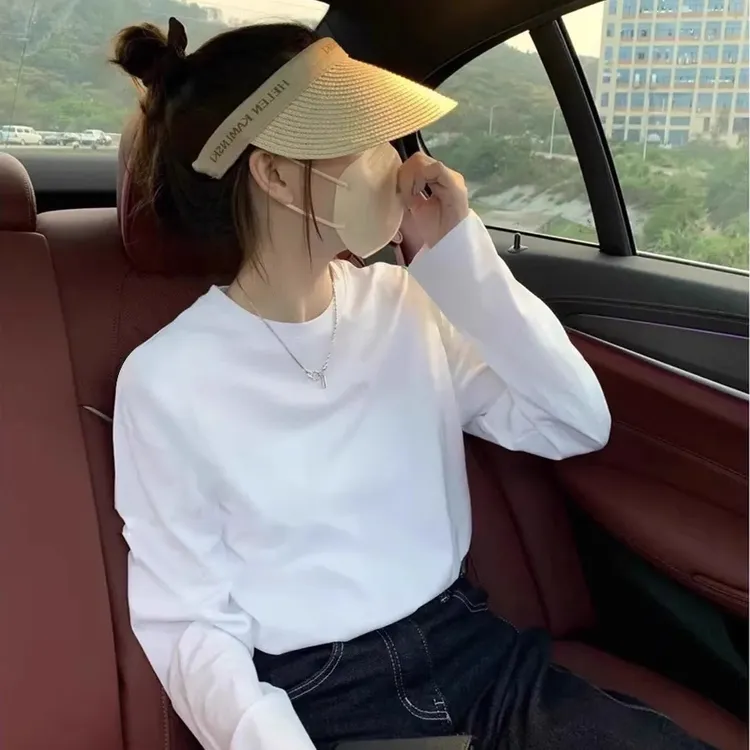 240g白色长袖t恤男女新款春秋冬纯棉打底衫宽松简约纯色内搭上衣