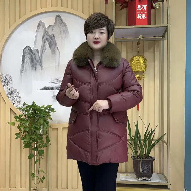 女装外套妈妈装中老年时尚女士中年中长款加厚保暖大毛领大码加绒