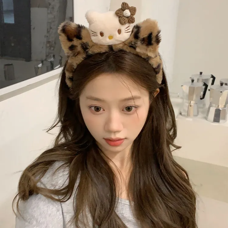 可爱豹纹猫咪毛绒发箍居家少女洗脸头箍化妆敷面膜压发发卡发饰品