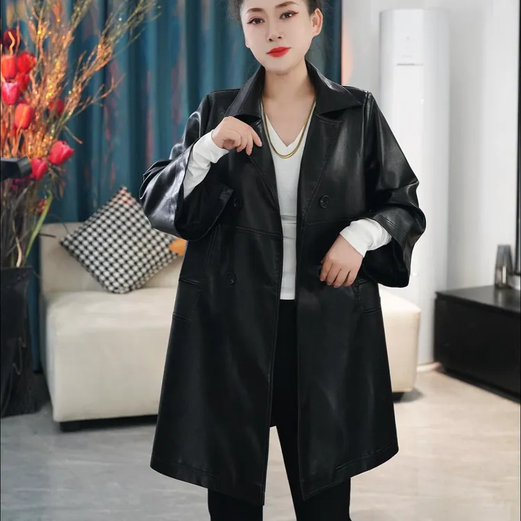 2024正品新款韩版长款四色皮衣外套中长款皮衣皮衣女外套大码春秋