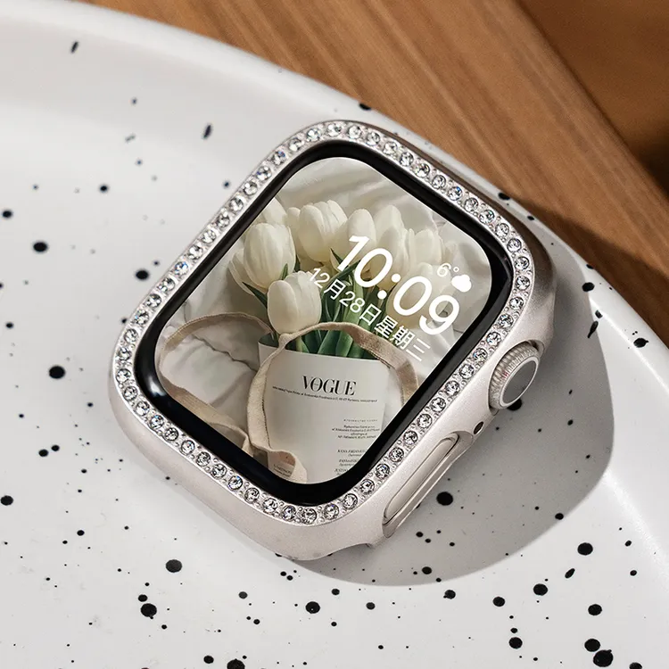 适用苹果手表S10保护壳applewatch9半包壳10防摔s11单排钻星光色