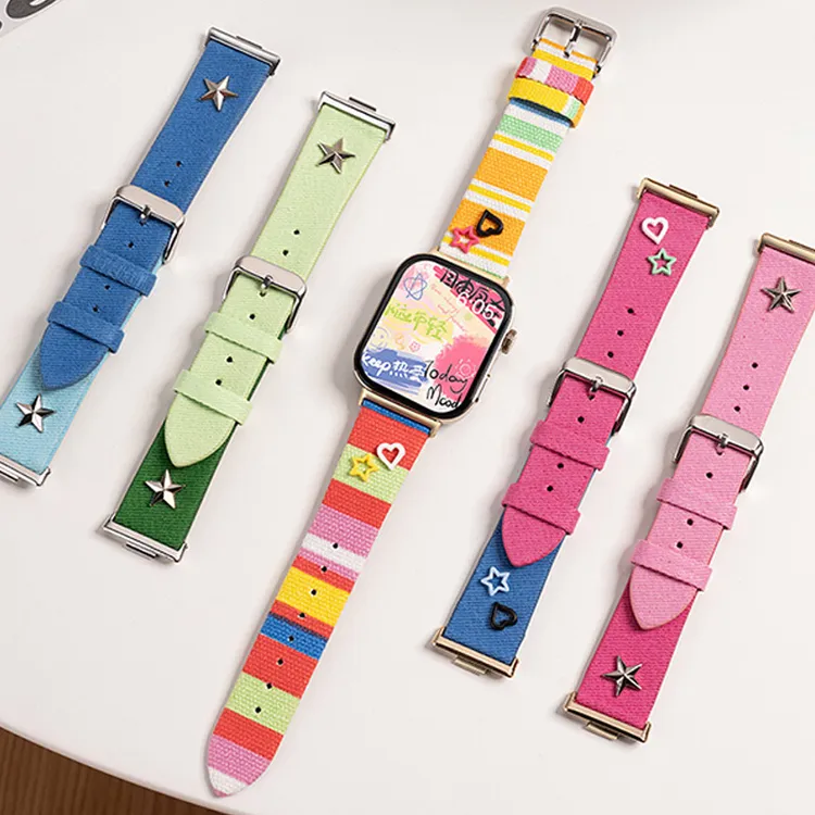适用华为FIT3表带彩色多巴胺腕带三代夏季新款女生牛仔拼皮配件