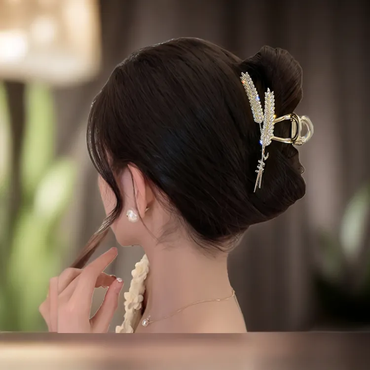 锌合金发饰 新款双麦穗金属大抓夹气质鲨鱼夹发夹网红爆款发卡