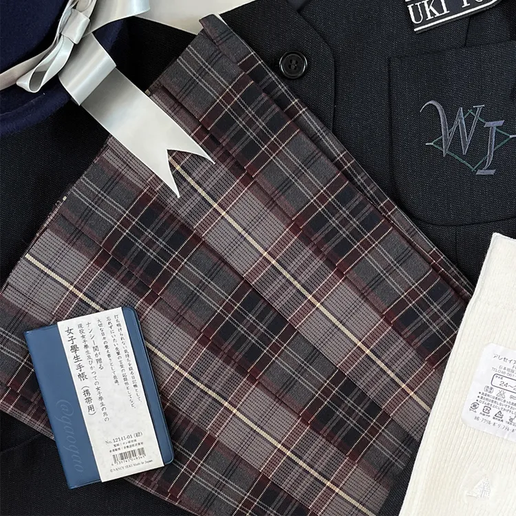 【秋茶】北岛鲸堂原创红棕格JK制服格裙中长百褶裙秋冬半身裙套装女
