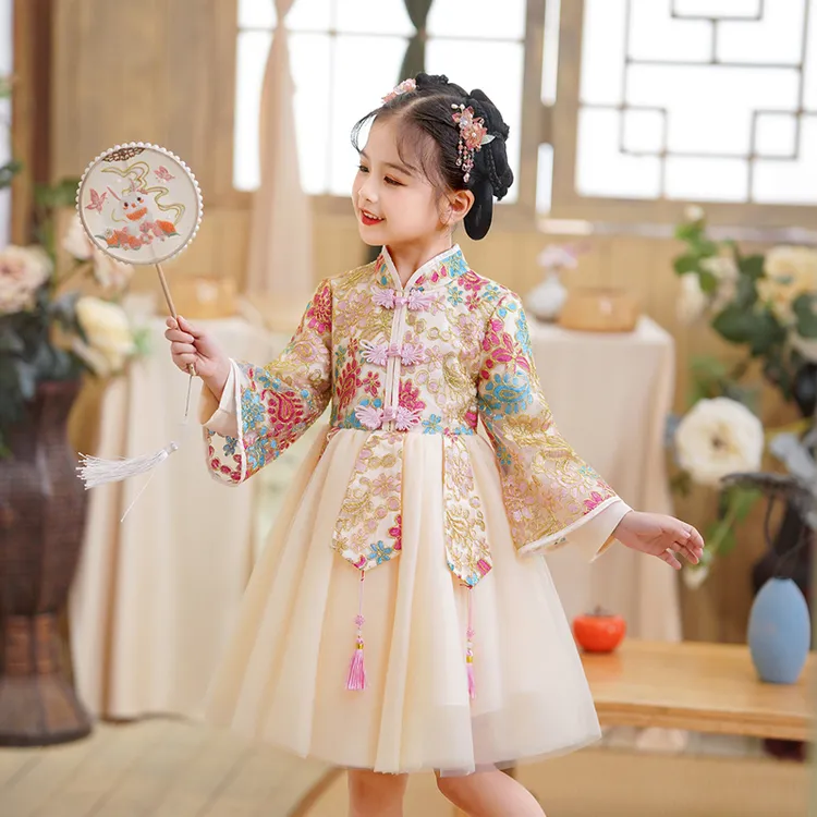 女童汉服春秋装新款国风小女孩唐装拜年服连衣裙儿童秋冬装公主裙