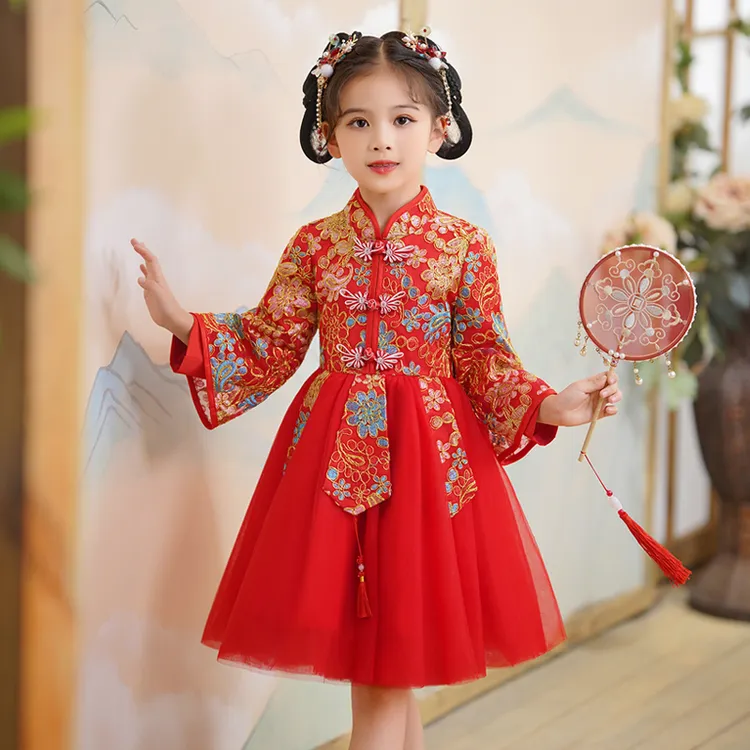 女童汉服春秋装新款国风小女孩唐装拜年服连衣裙儿童秋冬装公主裙