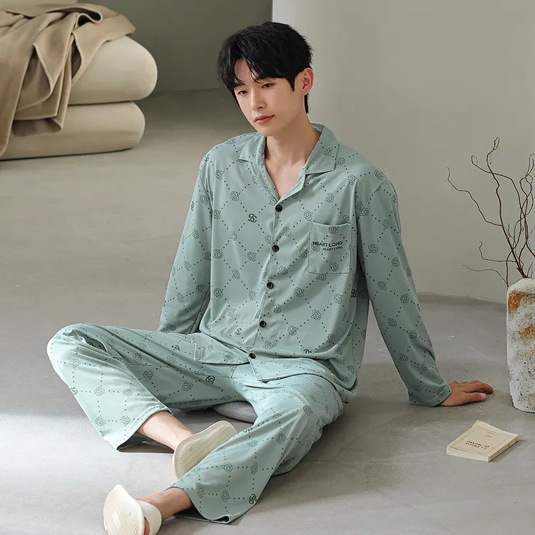 【满庭薄荷】新款男款青少年棉质时尚睡衣休闲开衫大码家居服套装